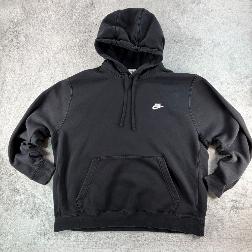 Nike Hoodie Mens XXL Black Mini Swoosh Pullover Fleece Sweatshirt 2XL